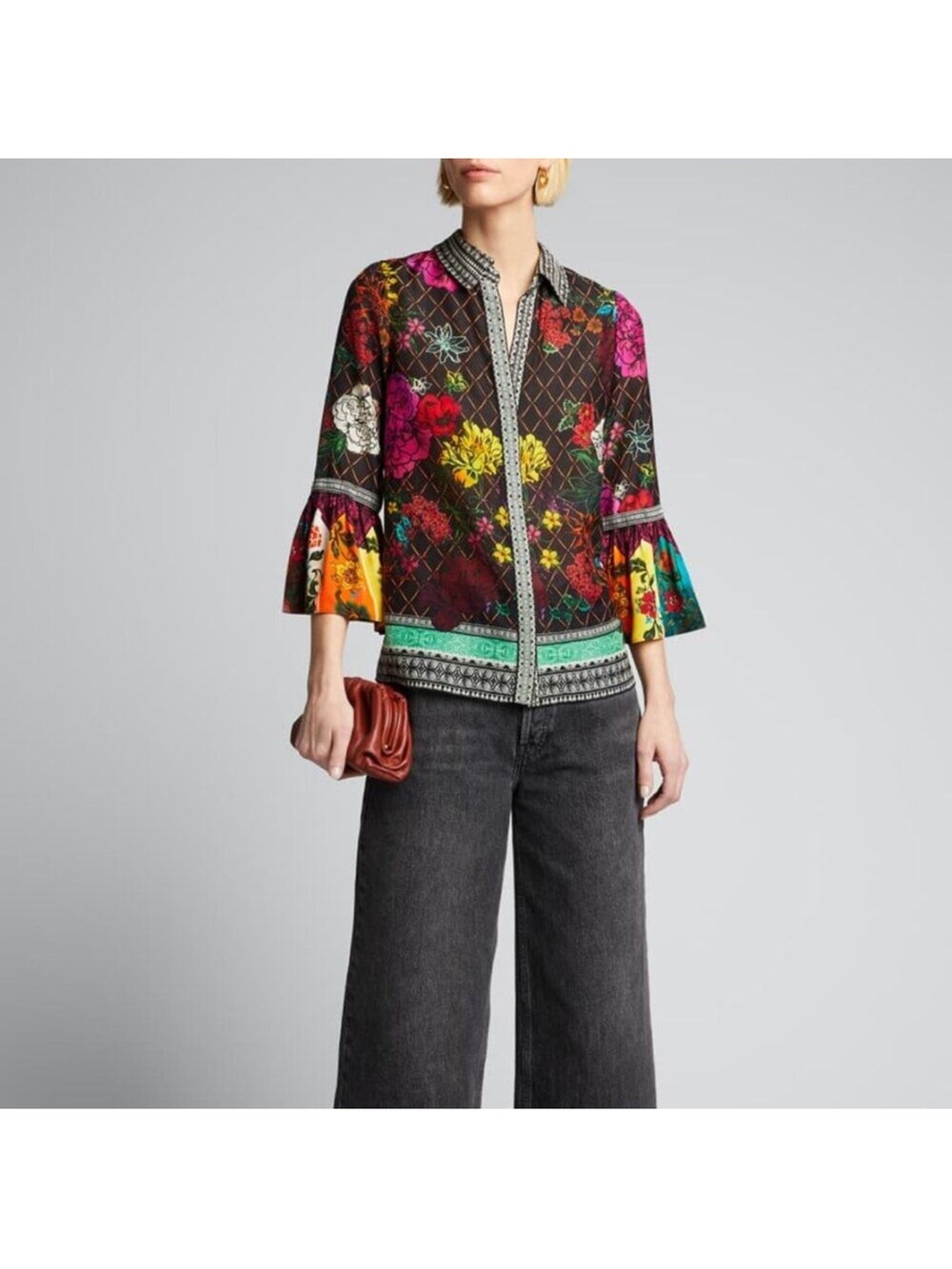 ALICE + OLIVIA Rivera Trumpet Sleeve Button Down - Women’s Medium